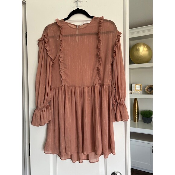 Zara Trafaluc Collection Long Sleeve Ruffle Blush Pink Mini Dress X Small - Picture 1 of 7